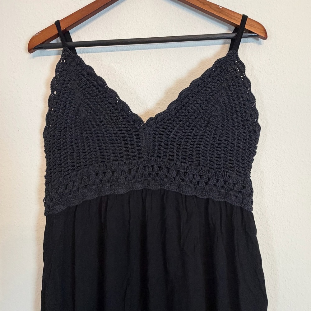 Blush Dress Women 2X Black Crochet Bodice Smocked Boho Midi Sundress Lined - Picture 3 of 10